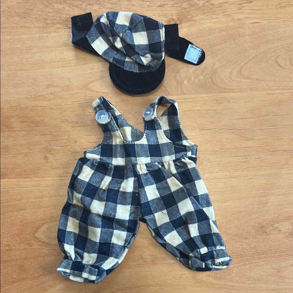 Plaid Overalls and Cap Set
